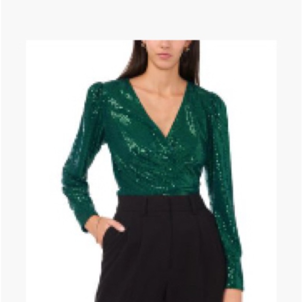 Emerald Green Sequin Wrap Top pre loved only worn once